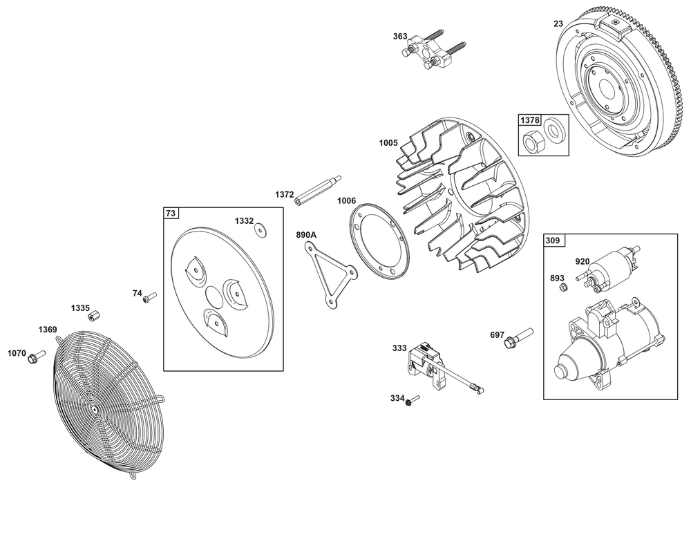 Flywheel, Ignition, And Starter Group Diagram and Parts List for 540477-0129-B5 400000 - 699999 Briggs and Stratton Engine